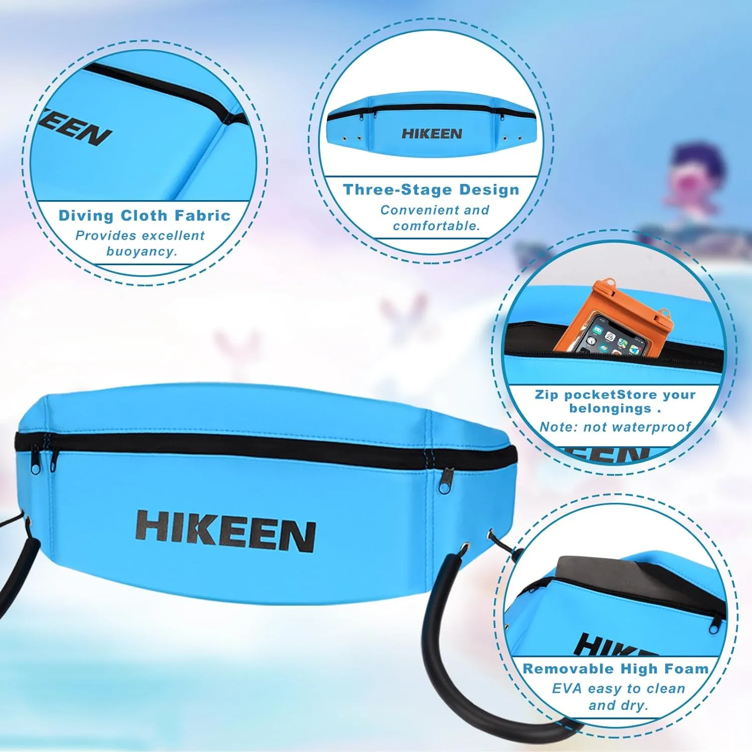 Hikeen Swim Belt for Adults/Kids,Water Aerobics Equipment with Fixing Straps and Zipped Pocket,Adults Pool Exercise Equipment for Pool Exercises and Workouts