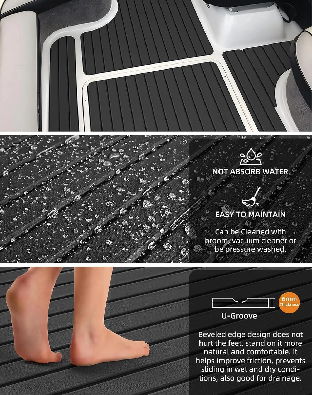 Hjdeck Boat Flooring EVA Foam Boat Decking with 3M Self-Adhesive Backing, Boat Foam Flooring Marine Carpet Faux Teak Sheet for Yacht Fishing Boat Kayak Motorboat RV Floor Helm Pad