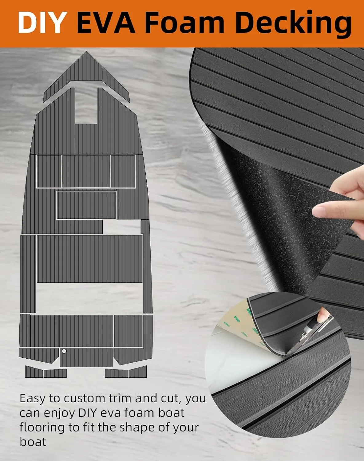 Hjdeck Boat Flooring EVA Foam Boat Decking with 3M Self-Adhesive Backing, Boat Foam Flooring Marine Carpet Faux Teak Sheet for Yacht Fishing Boat Kayak Motorboat RV Floor Helm Pad