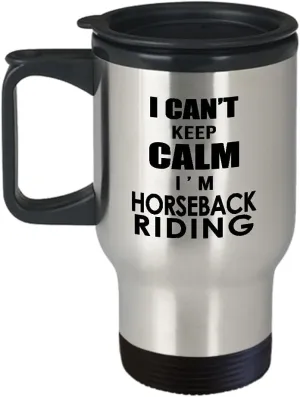 Horseback Riding Themed Travel Mug Insulated Coffee Tumbler - Horse Lover Equestrian Horse Rider Racing Ride Sports Hobby Gifts Funny Cute Gag Idea - Cant Keep Calm
