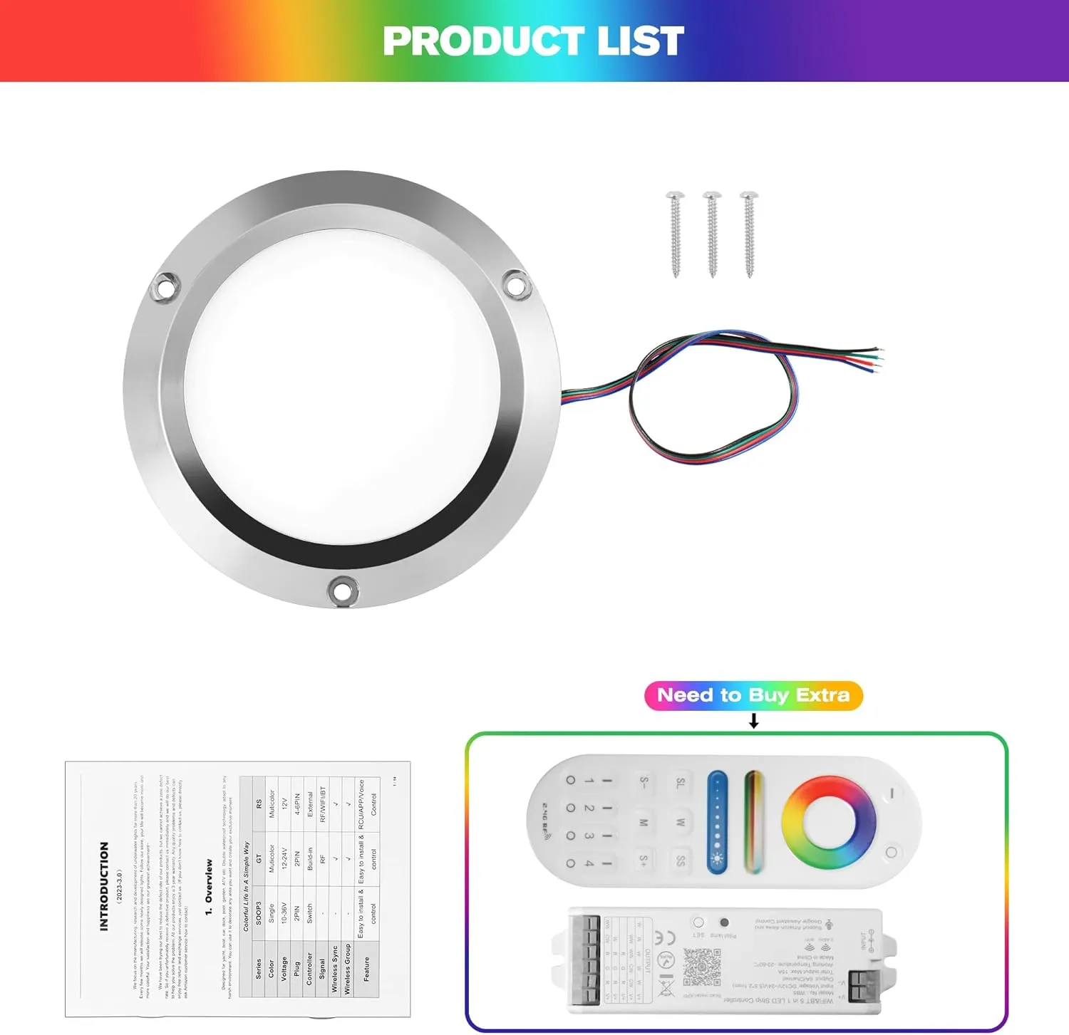 HUSUKU RS6-1 LED Marine Courtesy Light Boat Interior Dome Ceiling Light, Ip65 4In DC12V 10W 1000LM All-Metal Body, Color Change LED Lights for Yacht Transom Fishing Dock Pontoon Deck