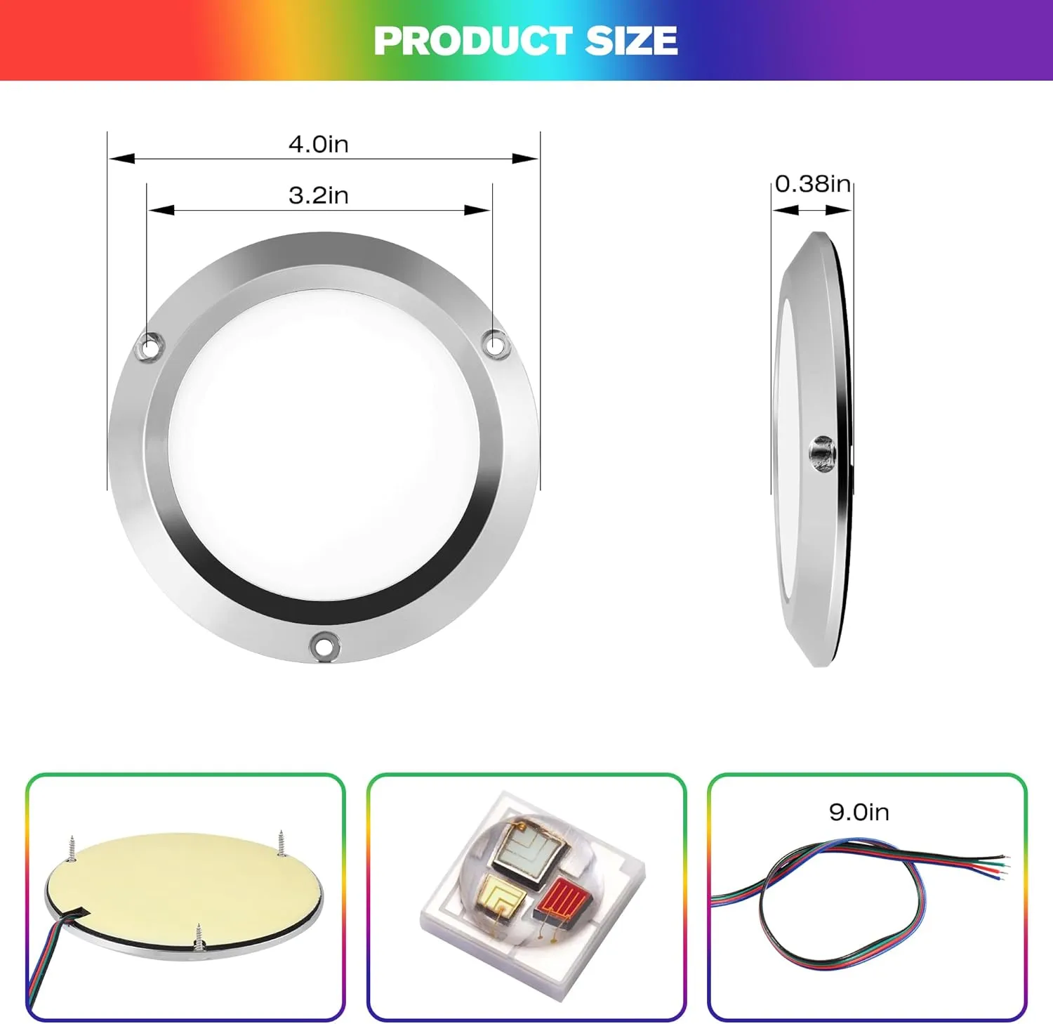 HUSUKU RS6-1 LED Marine Courtesy Light Boat Interior Dome Ceiling Light, Ip65 4In DC12V 10W 1000LM All-Metal Body, Color Change LED Lights for Yacht Transom Fishing Dock Pontoon Deck