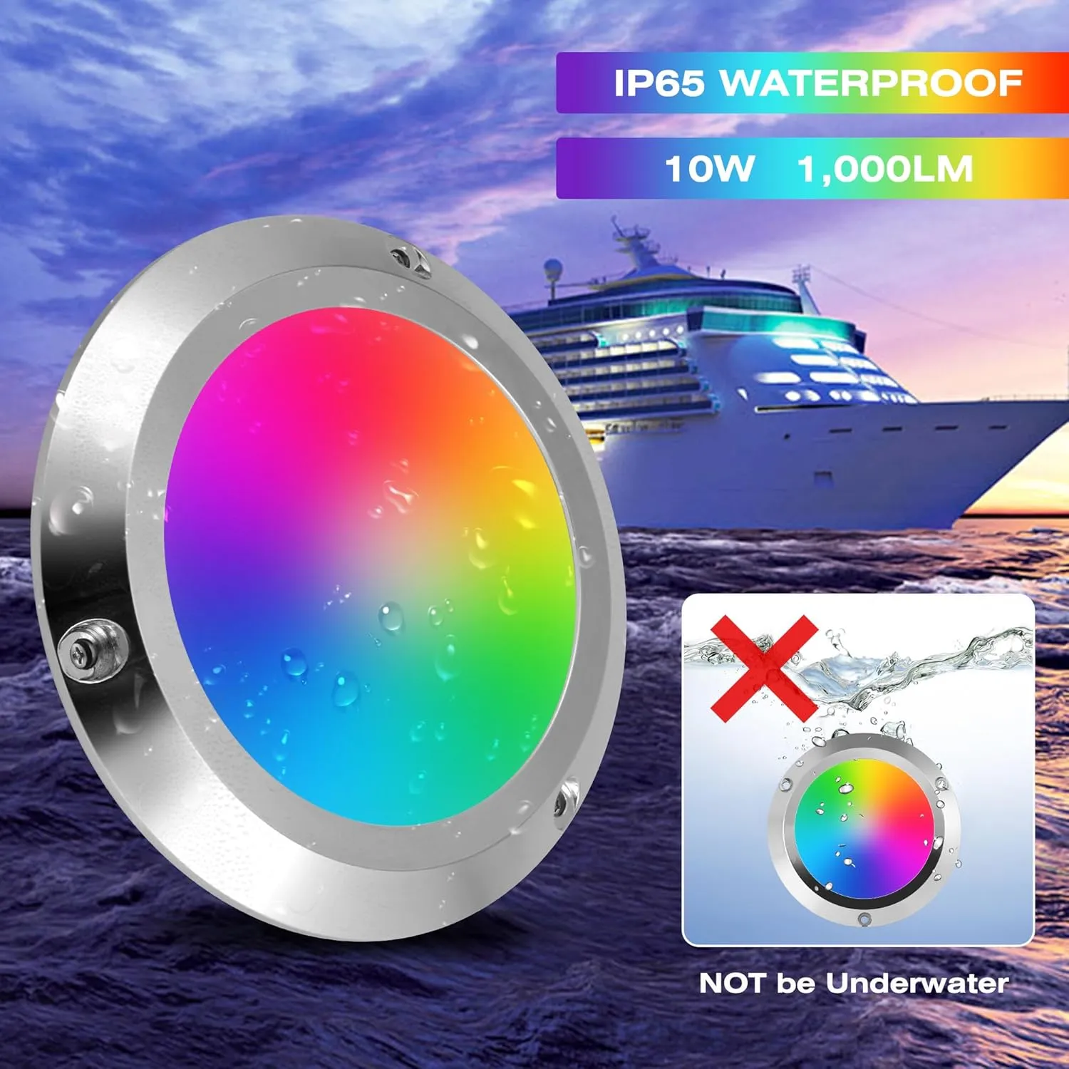 HUSUKU RS6-1 LED Marine Courtesy Light Boat Interior Dome Ceiling Light, Ip65 4In DC12V 10W 1000LM All-Metal Body, Color Change LED Lights for Yacht Transom Fishing Dock Pontoon Deck