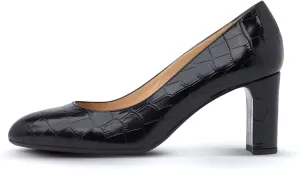 iadore Women Retro Chunky High Heel Shoes Fashion Round Toe Crocodile Pattern Slip on Comfortable Dress Pumps Size 5-12 US