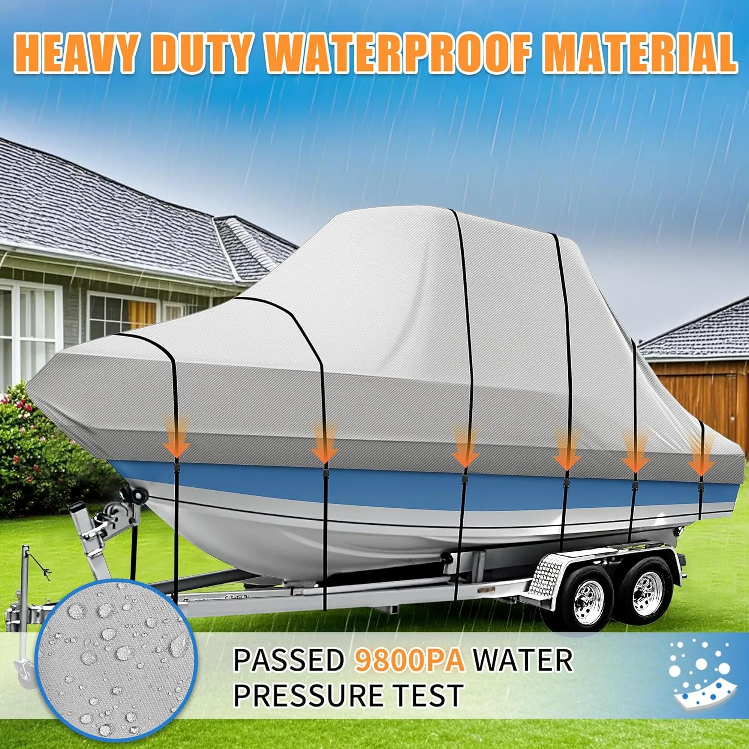 iCOVER T-Top Boat Cover, 600D Heavy Duty Marine Grade Waterproof Tear Resistant, Hard Top/T Top Boat Cover for Center Console Boat with T TOP Roof, Fits 20'-22' Long Beam Width up to 106", Grey