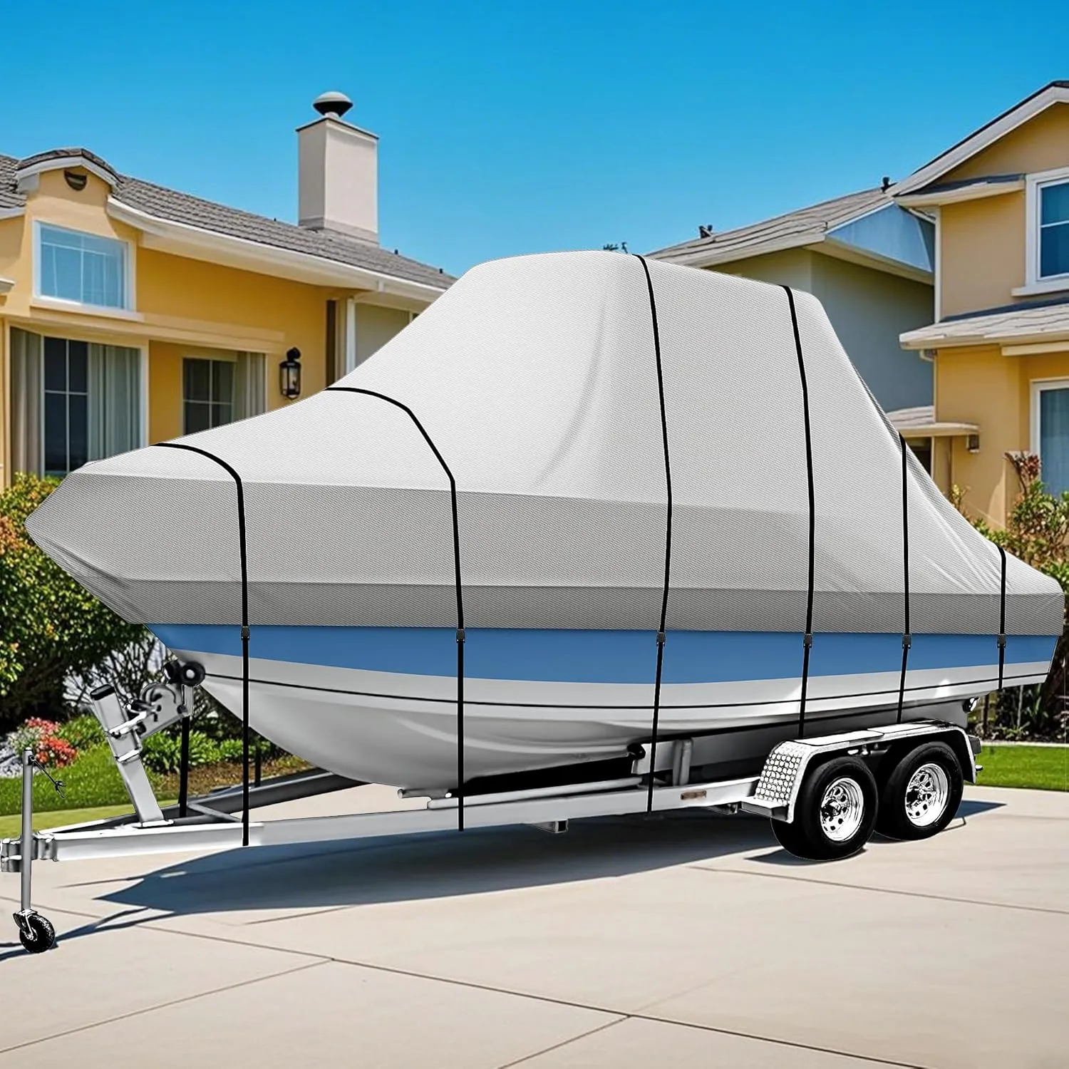 iCOVER T-Top Boat Cover, 600D Heavy Duty Marine Grade Waterproof Tear Resistant, Hard Top/T Top Boat Cover for Center Console Boat with T TOP Roof, Fits 20'-22' Long Beam Width up to 106", Grey