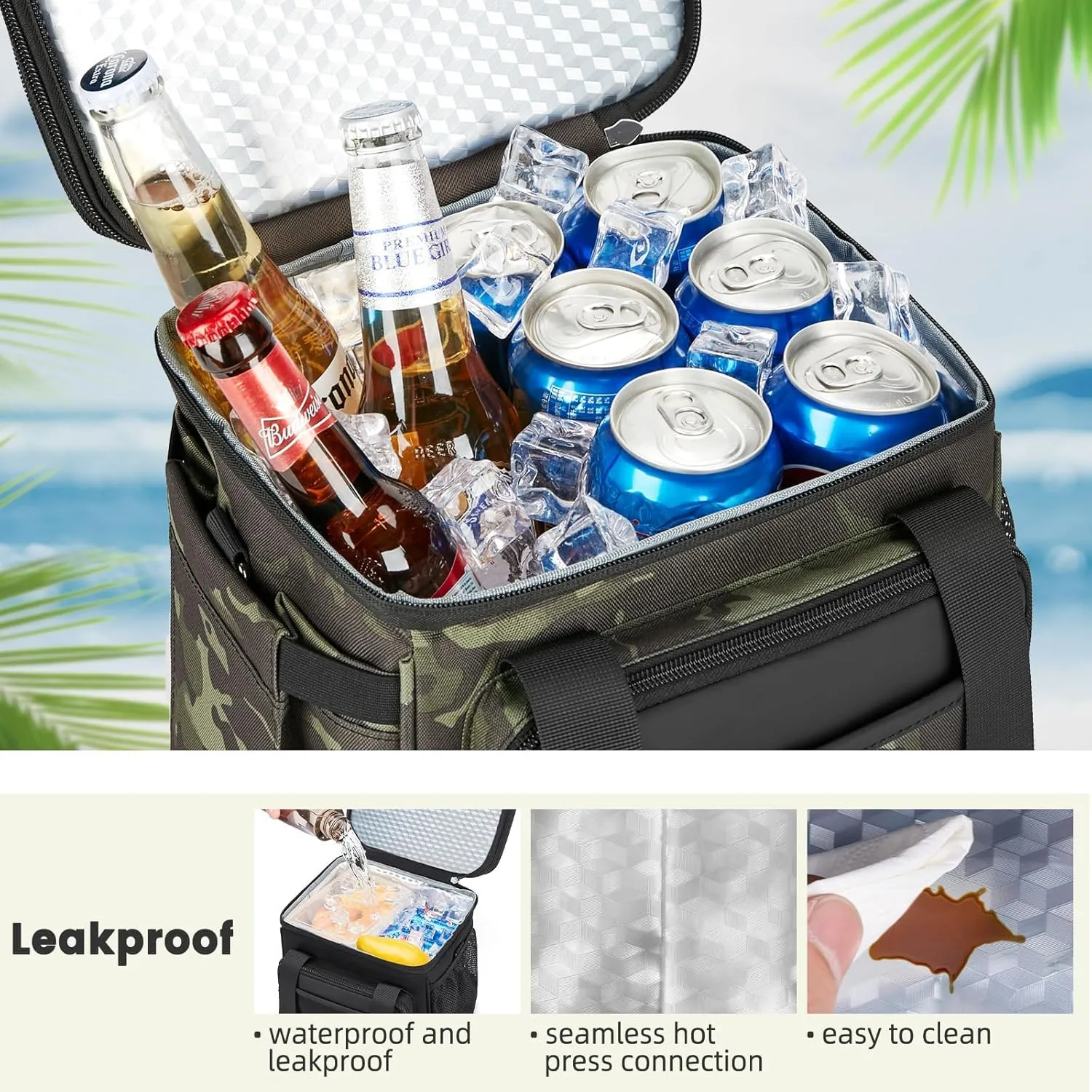 Insulated Lunch Bag & Lunch Box for Men - Double Deck Reusable Lunch Bag for Women Tote Cooler Bag Leakproof Soft Expandable - Extra Large Lunchbox for Work/Adult/Picnic/Outdoor (Camo，22L)