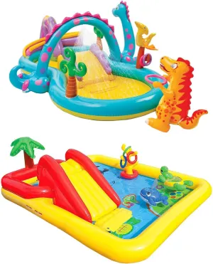 Intex Dinoland Backyard Inflatable Toddler Pool and Ocean Inflatable Pool Kids Play Center with Inflatable Pool Slide and Water Sprayers, Multicolor
