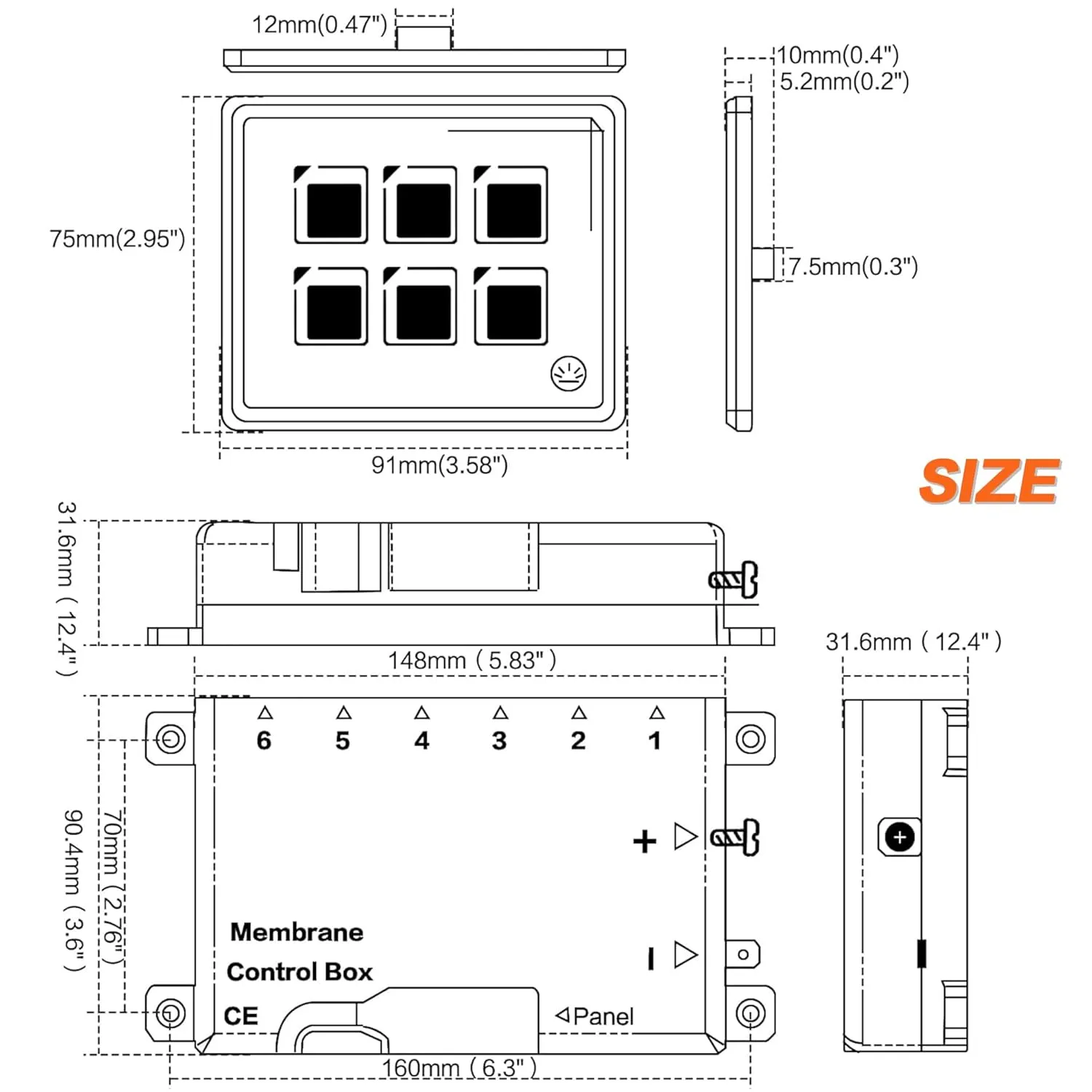 IZTOSS 6P Multifunctional Membrane Switch Panel with Bluetooth Connectivity Built-in PPTC Fuse Waterproof Design Customizable Momentary Button Switch LED Backlight Module for Auto RV Boat Electrical