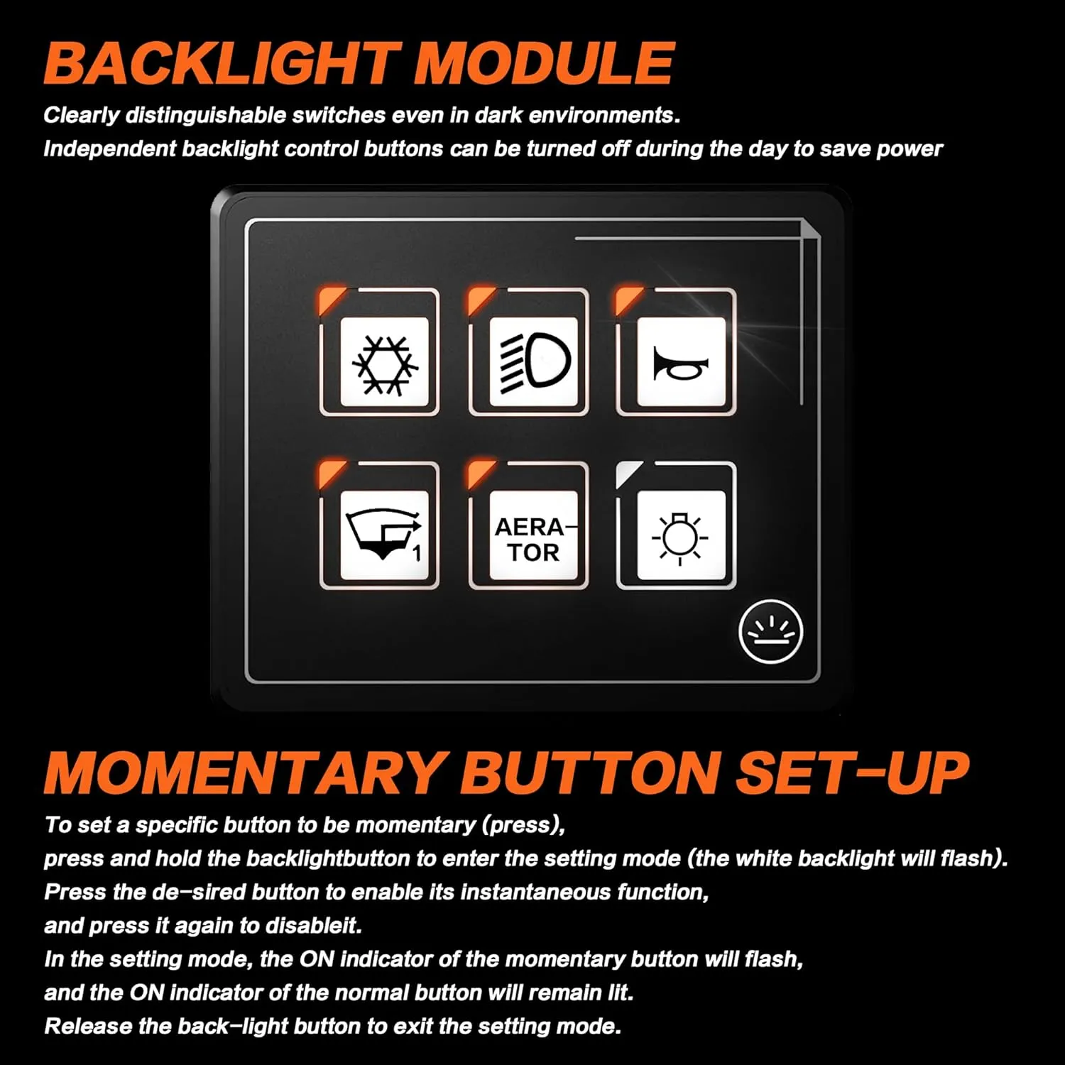 IZTOSS 6P Multifunctional Membrane Switch Panel with Bluetooth Connectivity Built-in PPTC Fuse Waterproof Design Customizable Momentary Button Switch LED Backlight Module for Auto RV Boat Electrical