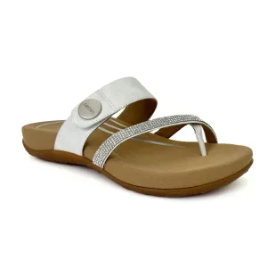 Izzy Adjustable Slide Sandal in White Sparkle
