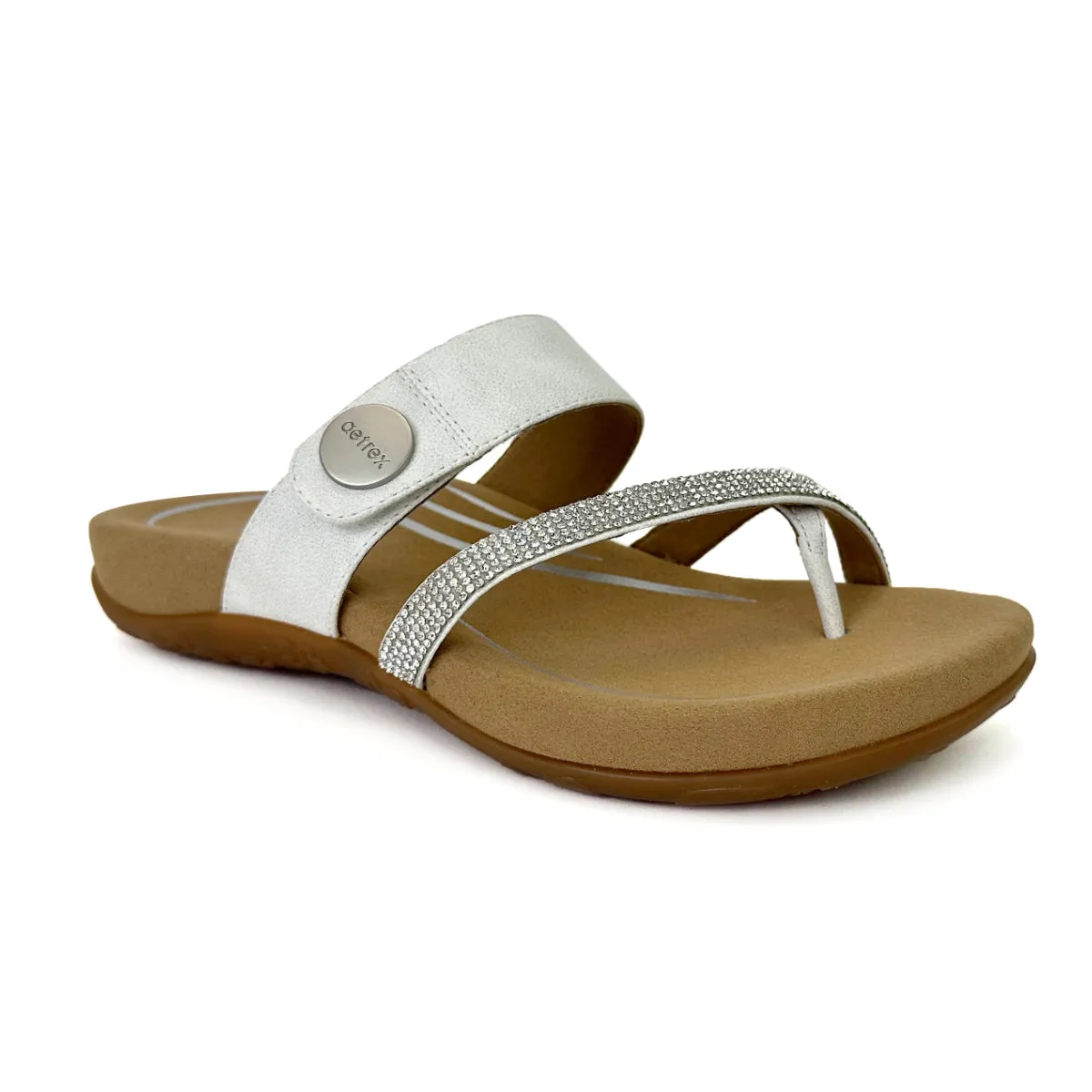 Izzy Adjustable Slide Sandal in White Sparkle