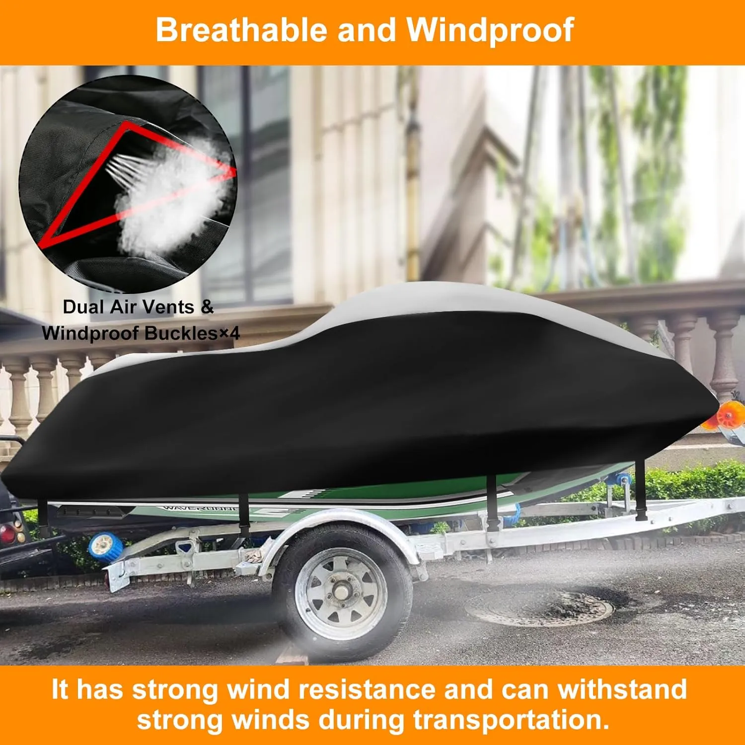 Jet Ski Cover 3 Seater,Upgraded 420D Heavy Duty Waterproof Waverunner Cover,2 Air Vent Marine Grade UV Resistant for Seadoo,Kawasaki,Waverunner Polaris from 116" to 125"(Silver Black)