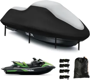 Jet Ski Cover 3 Seater,Upgraded 420D Heavy Duty Waterproof Waverunner Cover,2 Air Vent Marine Grade UV Resistant for Seadoo,Kawasaki,Waverunner Polaris from 116" to 125"(Silver Black)