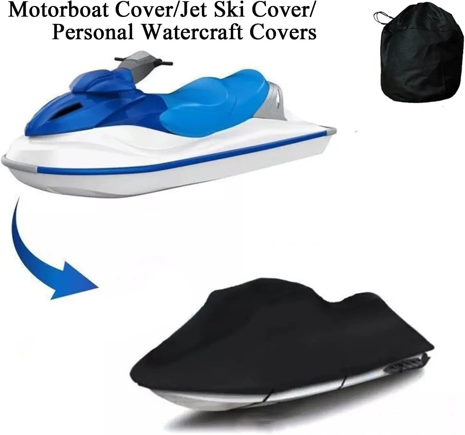 Jet Ski Covers Motorboat Cover Watercraft Trailer Cover Personal Watercraft Cover Waterproof 210D Dust-Proof and UV Protection PWC Cover Universal Jet Ski Cover(Black)
