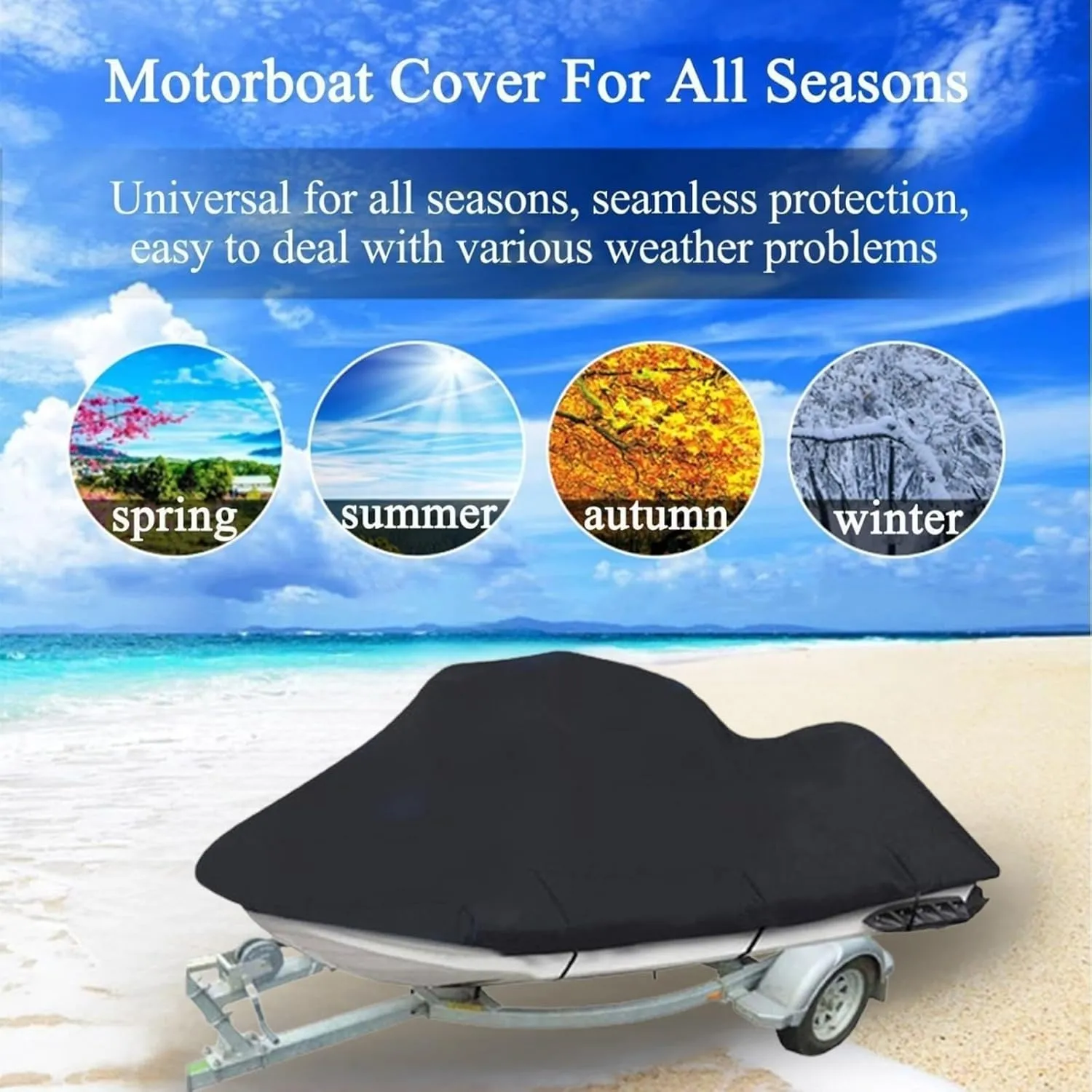 Jet Ski Covers Motorboat Cover Watercraft Trailer Cover Personal Watercraft Cover Waterproof 210D Dust-Proof and UV Protection PWC Cover Universal Jet Ski Cover(Black)