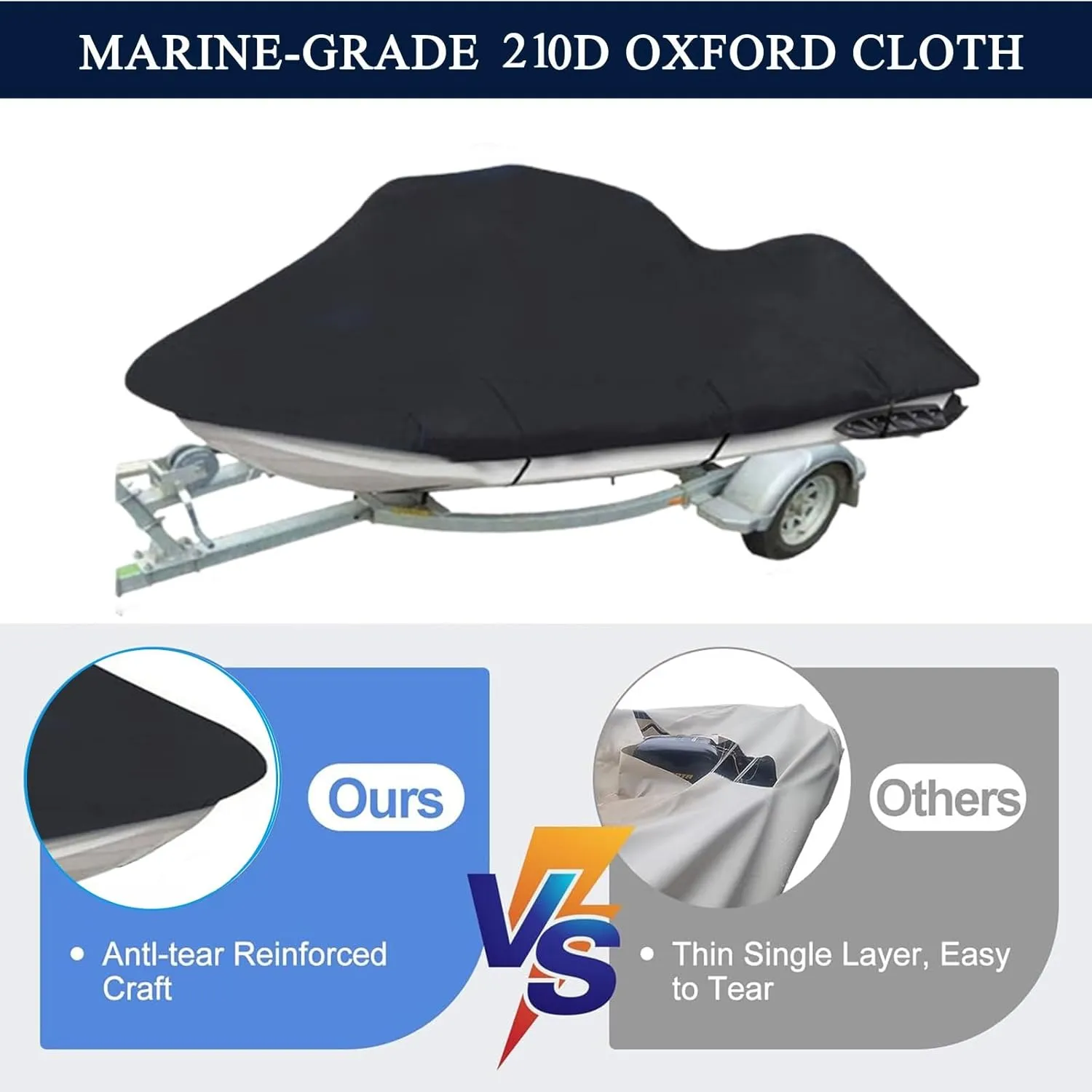 Jet Ski Covers Motorboat Cover Watercraft Trailer Cover Personal Watercraft Cover Waterproof 210D Dust-Proof and UV Protection PWC Cover Universal Jet Ski Cover(Black)