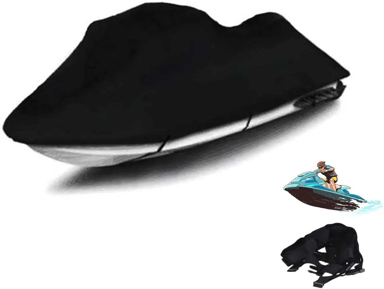 Jet Ski Covers Motorboat Cover Watercraft Trailer Cover Personal Watercraft Cover Waterproof 210D Dust-Proof and UV Protection PWC Cover Universal Jet Ski Cover(Black)