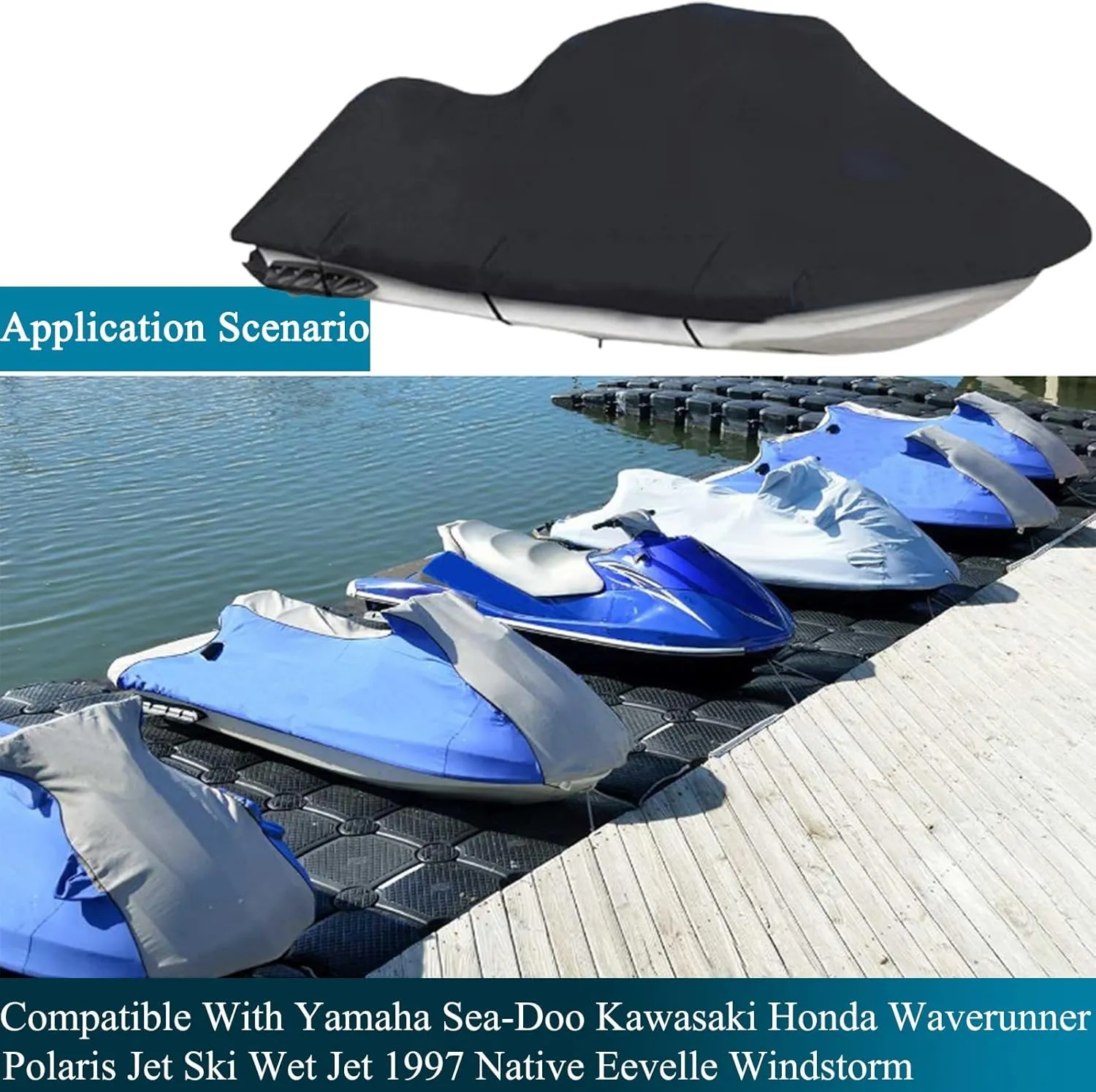 Jet Ski Covers Motorboat Cover Watercraft Trailer Cover Personal Watercraft Cover Waterproof 210D Dust-Proof and UV Protection PWC Cover Universal Jet Ski Cover(Black)