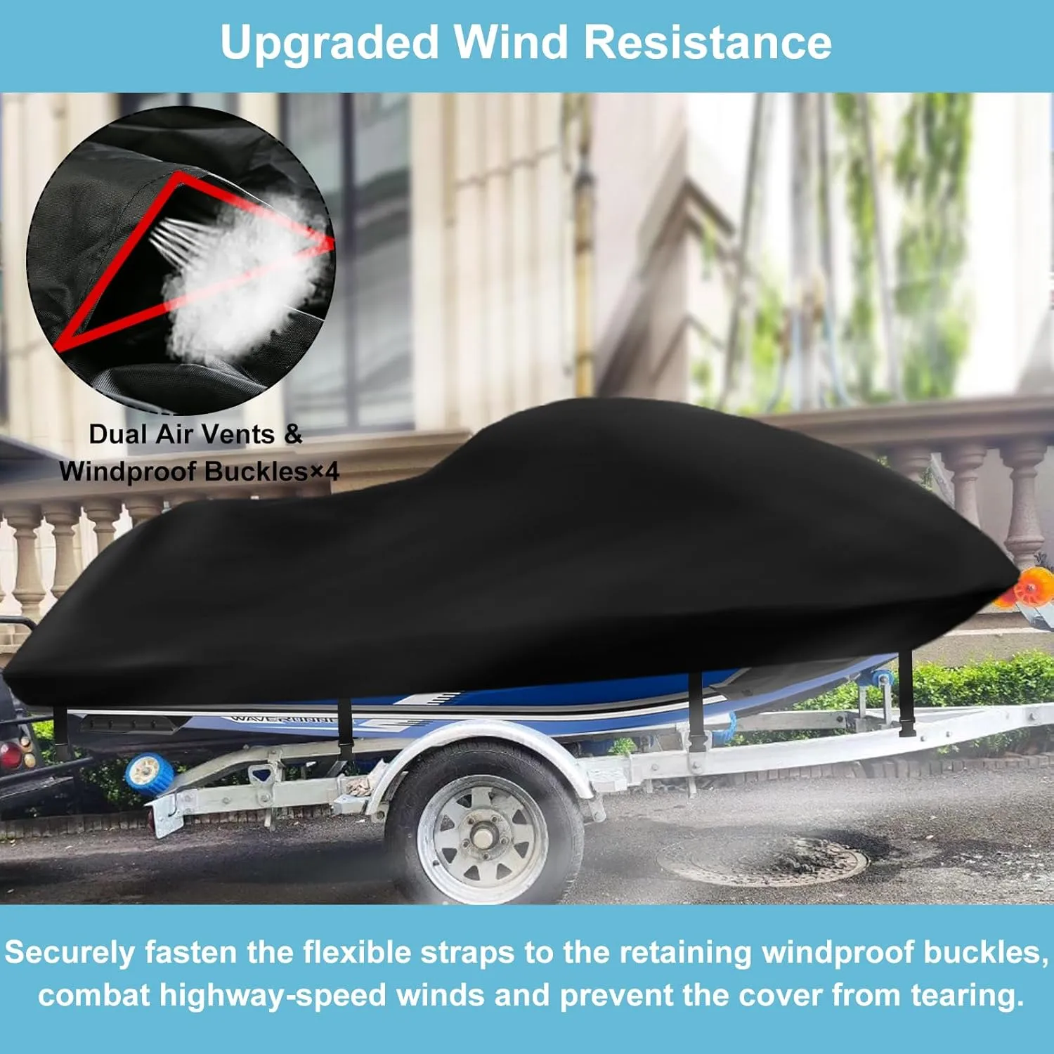 Jet Ski Waterproof Cover,Upgraded Heavy Duty 420D PWC Cover with 2 Air Vent Marine Grade UV Resistant for Seadoo,Yamaha, Kawasaki,Waverunner Polaris from 121" to 135"(Silver Black)