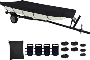 Jon Boat Cover 12ft 420D Marine Grade Waterproof UV Resistant Jon Boat Upgraded Version 12 Foot with Adjustable Side Straps Scratch-Resistant All-Weather Protection-Black