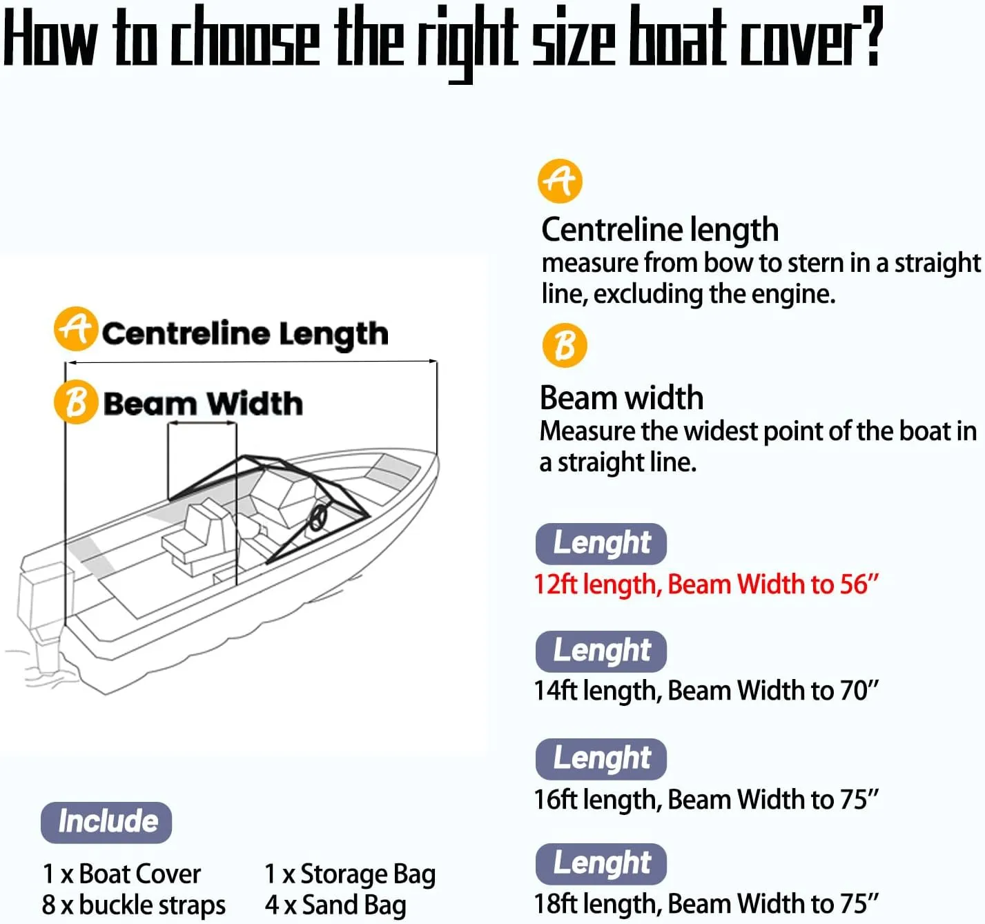 Jon Boat Cover 12ft 420D Marine Grade Waterproof UV Resistant Jon Boat Upgraded Version 12 Foot with Adjustable Side Straps Scratch-Resistant All-Weather Protection-Black