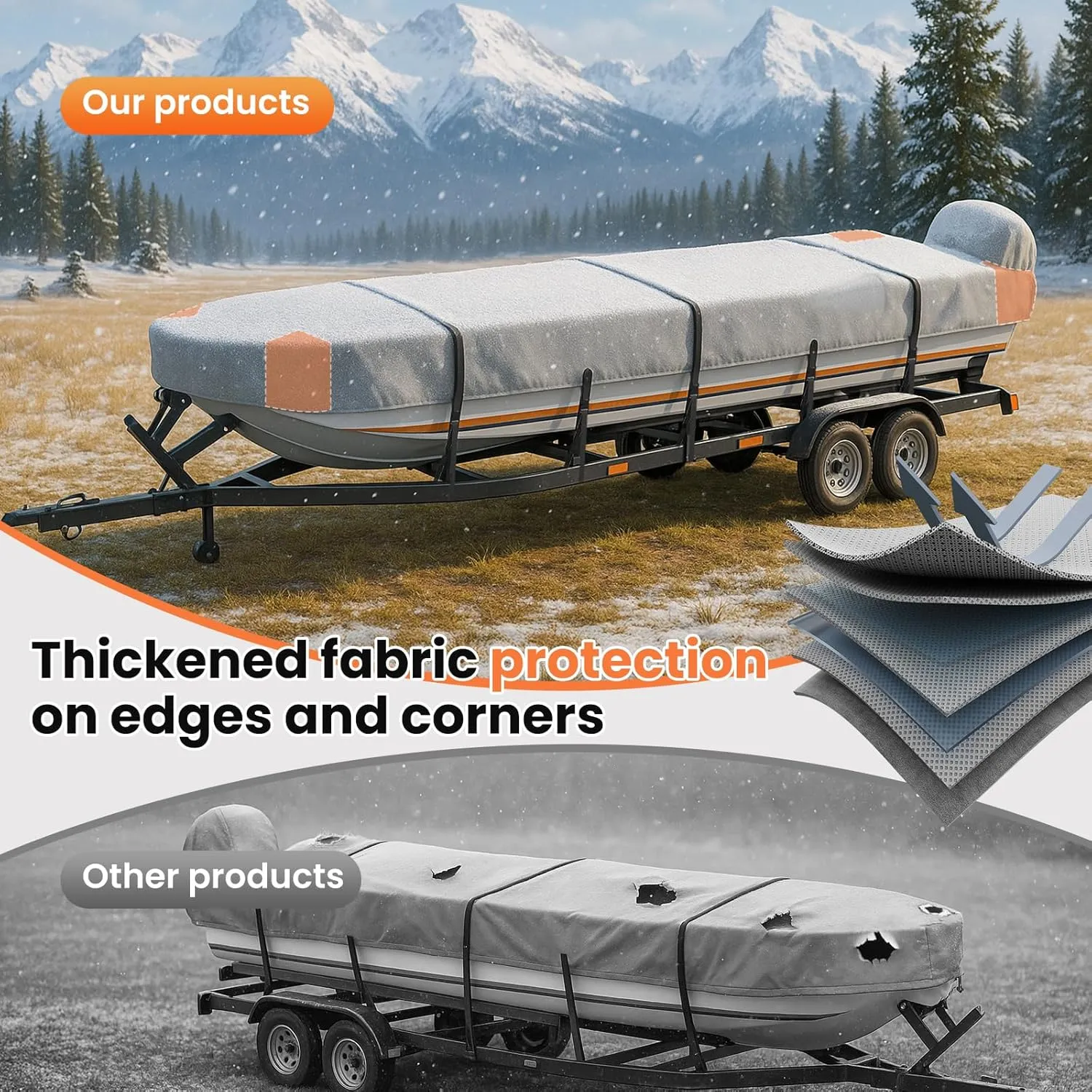 Jon Boat Cover 14ft with Motor Cover, 900D Heavy Duty Marine Grade Polyester Fabric, Waterproof UV Resistant Mooring Jon Boat Cover with Sand Bag, Gray