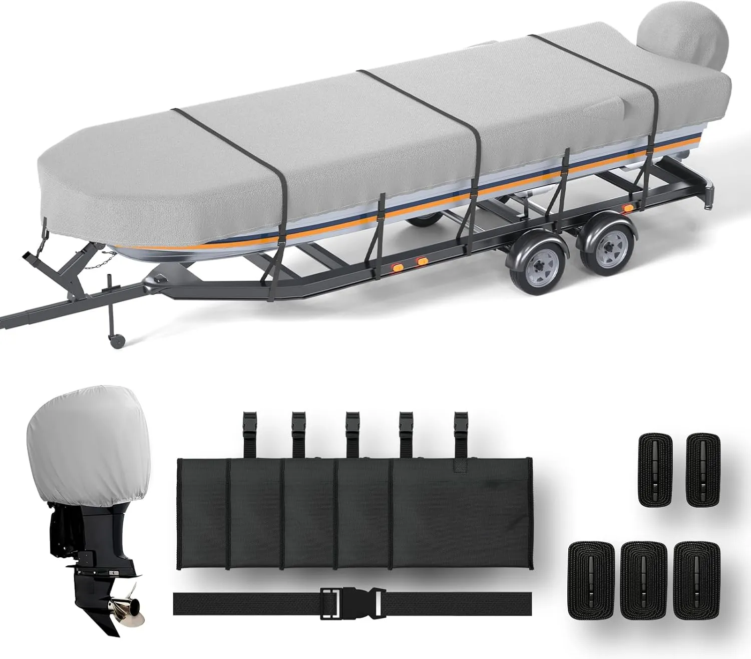 Jon Boat Cover 14ft with Motor Cover, 900D Heavy Duty Marine Grade Polyester Fabric, Waterproof UV Resistant Mooring Jon Boat Cover with Sand Bag, Gray