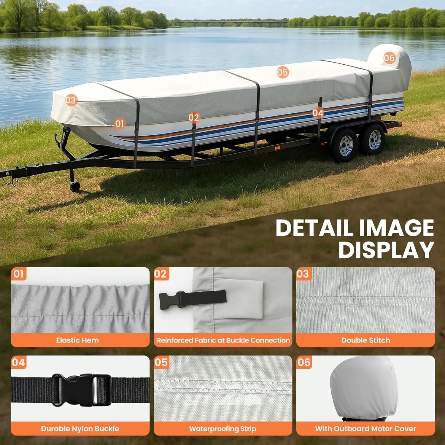 Jon Boat Cover 14ft with Motor Cover, 900D Heavy Duty Marine Grade Polyester Fabric, Waterproof UV Resistant Mooring Jon Boat Cover with Sand Bag, Gray