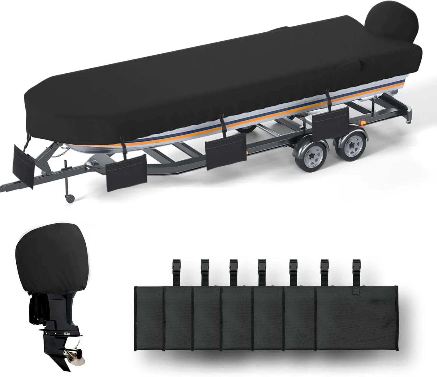 Jon Boat Cover 18ft with Motor Cover, 900D Heavy Duty Marine Grade Polyester Fabric, Waterproof UV Resistant Mooring Jon Boat Cover with Sand Bag, Black(No Straps)
