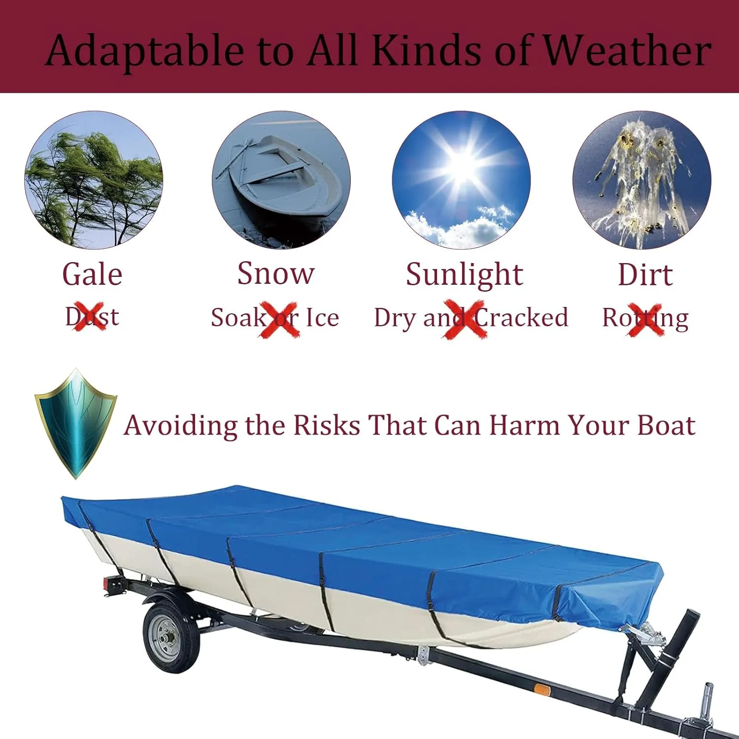 Jon Boat Cover 420D 18ft Heavy Duty Trailerable Jon Boat Cover Waterproof UV Resistant Marine Grade Reinforced Adjustable Side Straps (Blue, 18ft Long,Beam Width up to 75in)