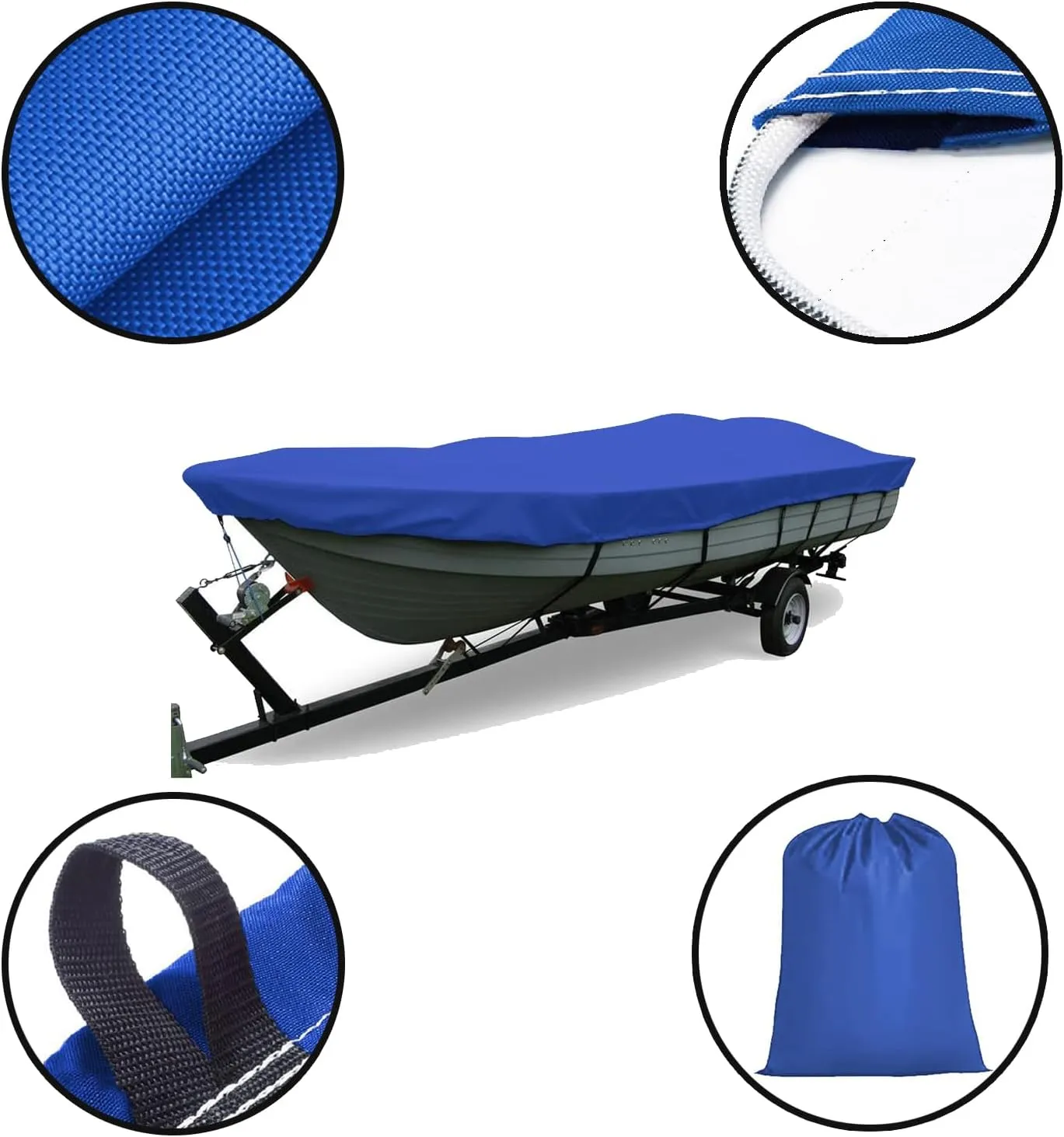 Jon Boat Cover 420D 18ft Heavy Duty Trailerable Jon Boat Cover Waterproof UV Resistant Marine Grade Reinforced Adjustable Side Straps (Blue, 18ft Long,Beam Width up to 75in)