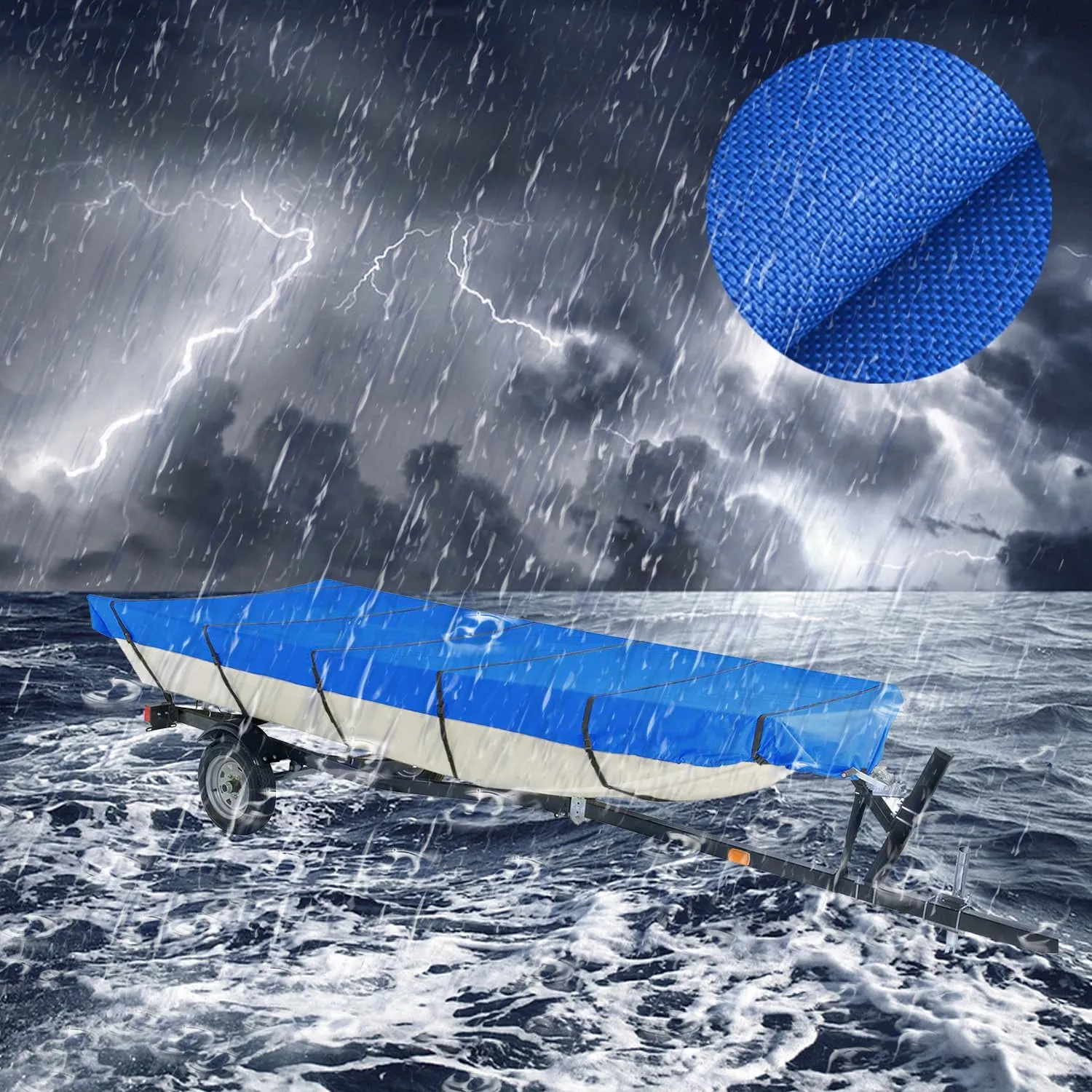 Jon Boat Cover 420D 18ft Heavy Duty Trailerable Jon Boat Cover Waterproof UV Resistant Marine Grade Reinforced Adjustable Side Straps (Blue, 18ft Long,Beam Width up to 75in)