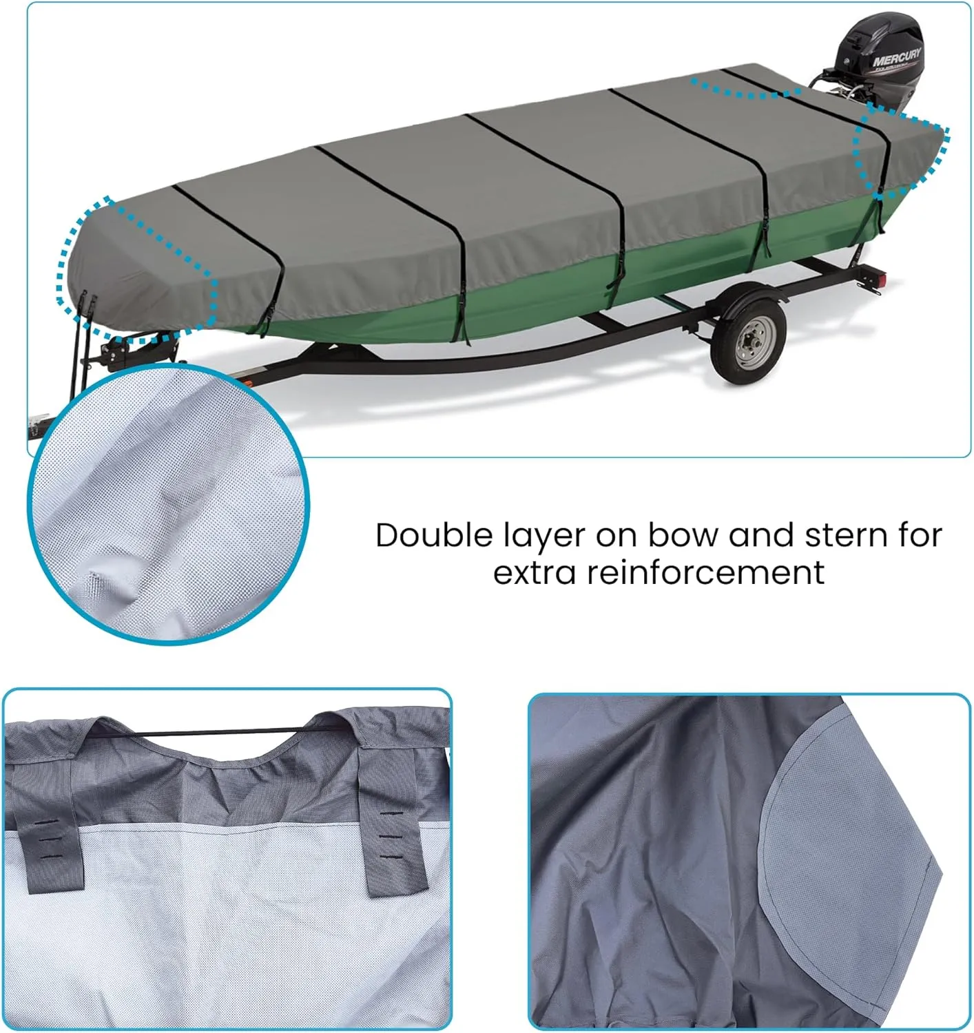 Jon Boat Cover, 600D Marine Grade Solution-Dyed Polyester Fade and Tear Resistant, Heavy Duty Waterproof and UV Protection Trailerable Jon Boat Cover 14ft Long