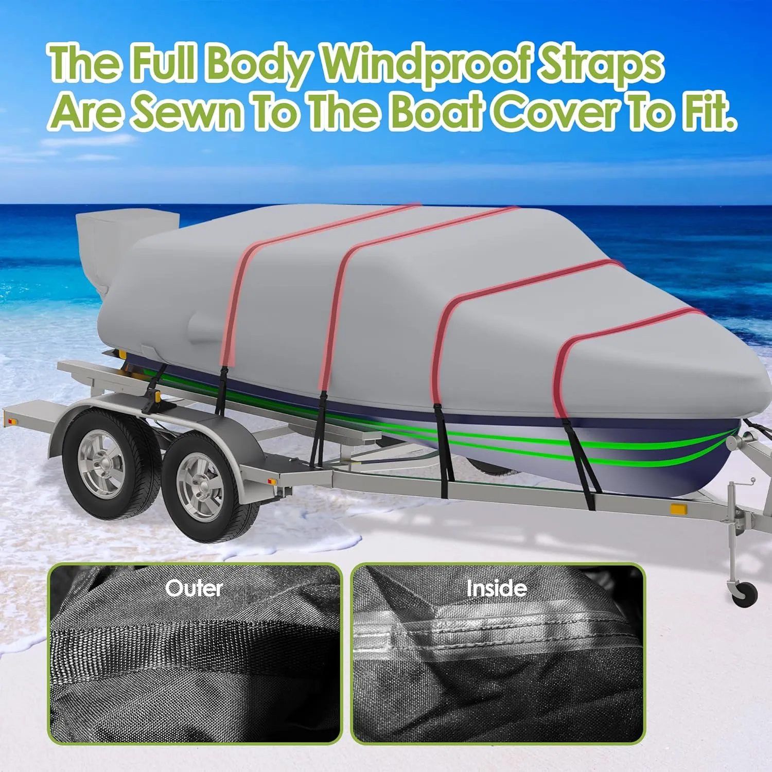 K-Musculo Boat Cover, 17-19 ft Heavy Duty 800D Waterproof Boat Cover, Tear UV Resistant Boat Cover with Motor Cover, Fits V-Hull, Tri-Hull, Runabout Boat Cover (Boat Width 96in, Grey), BC-Grey-19-96