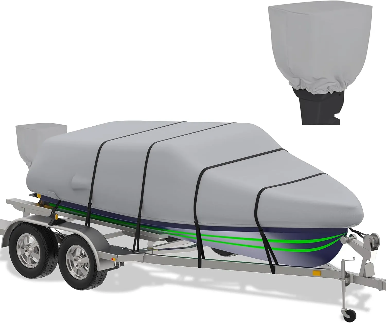 K-Musculo Boat Cover, 17-19 ft Heavy Duty 800D Waterproof Boat Cover, Tear UV Resistant Boat Cover with Motor Cover, Fits V-Hull, Tri-Hull, Runabout Boat Cover (Boat Width 96in, Grey), BC-Grey-19-96