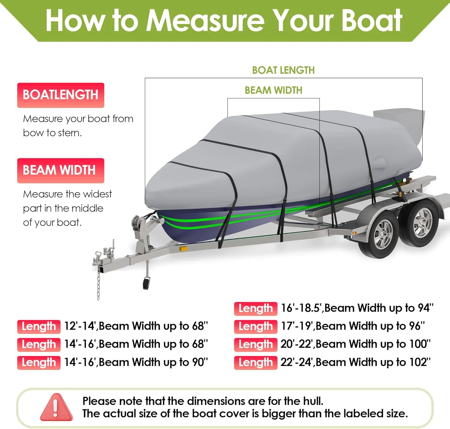 K-Musculo Boat Cover, 17-19 ft Heavy Duty 800D Waterproof Boat Cover, Tear UV Resistant Boat Cover with Motor Cover, Fits V-Hull, Tri-Hull, Runabout Boat Cover (Boat Width 96in, Grey), BC-Grey-19-96