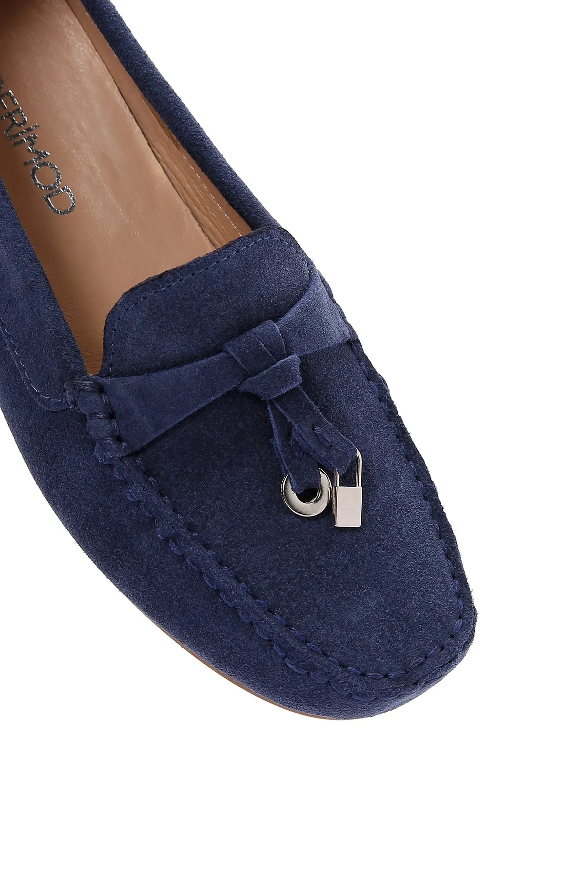 Kadın Lacivert Süet Deri Loafer