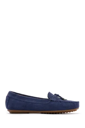 Kadın Lacivert Süet Deri Loafer
