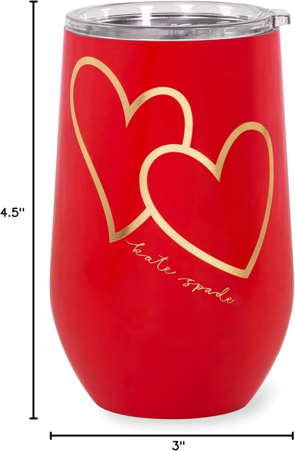 kate spade new york Insulated Stainless Steel Wine Tumbler, 16 Ounce Double Wall Tumbler, Stemless Travel Cup with Lid (Brushstroke Hearts)
