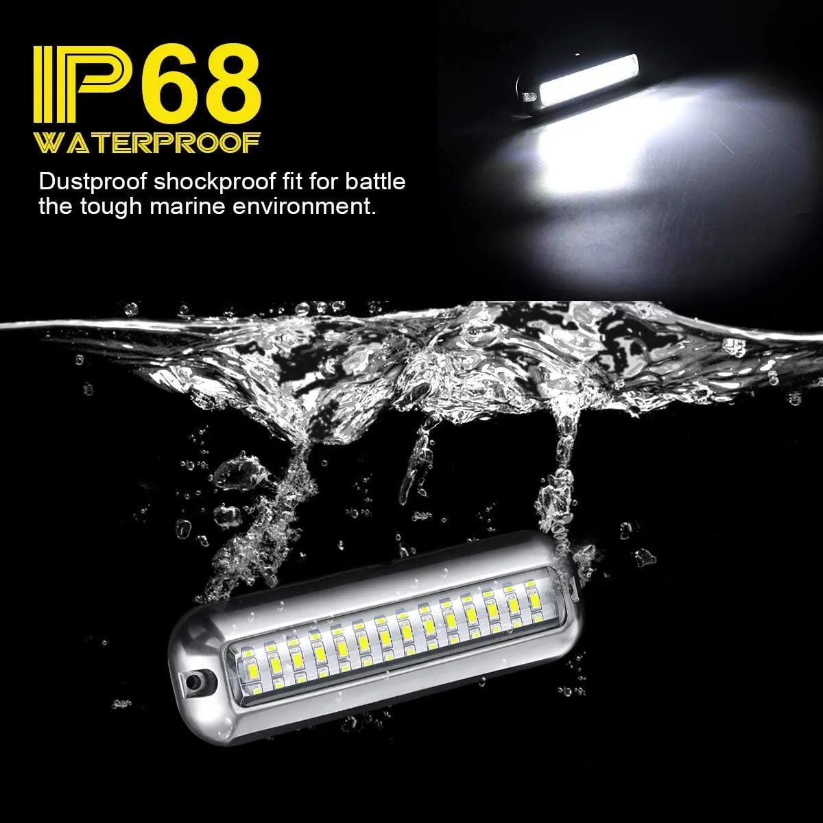 Kawell 42 LED Waterproof IP68 Stainless Steel Underwater Pontoon Marine Navigation Lights - Stern Boat Transom Lights (White 2pcs)