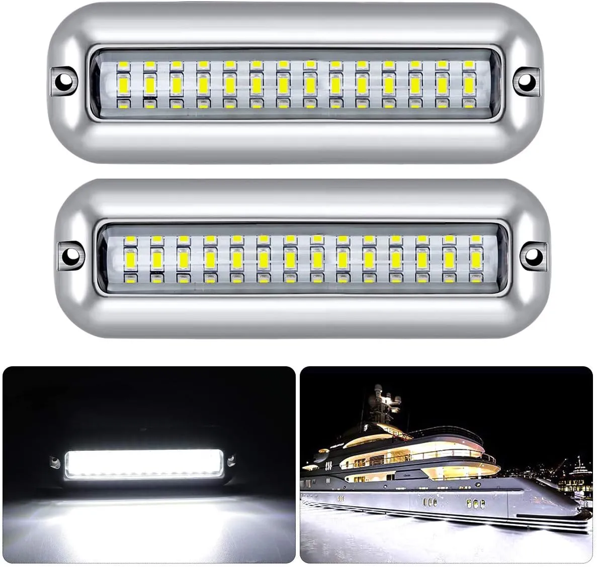 Kawell 42 LED Waterproof IP68 Stainless Steel Underwater Pontoon Marine Navigation Lights - Stern Boat Transom Lights (White 2pcs)