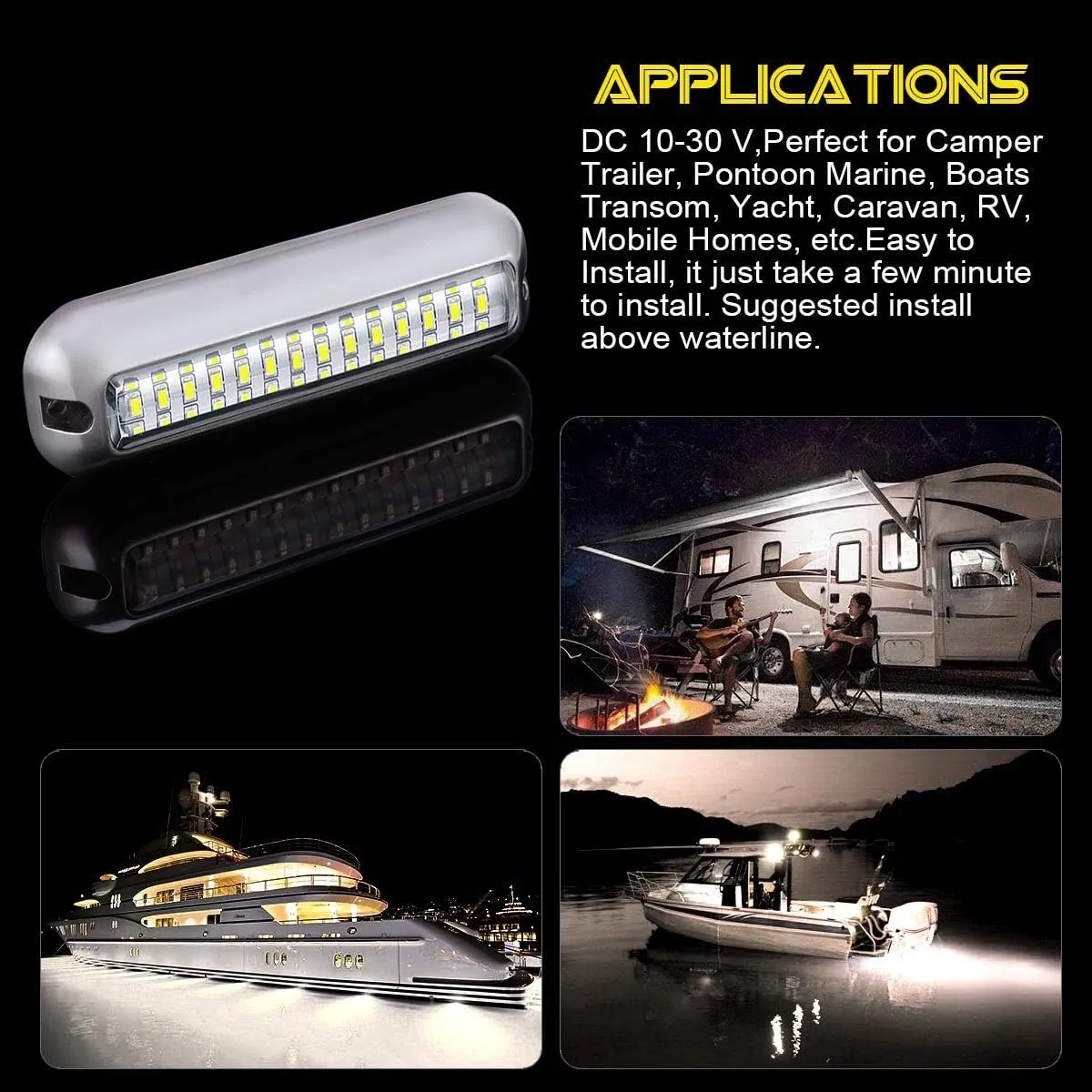 Kawell 42 LED Waterproof IP68 Stainless Steel Underwater Pontoon Marine Navigation Lights - Stern Boat Transom Lights (White 2pcs)