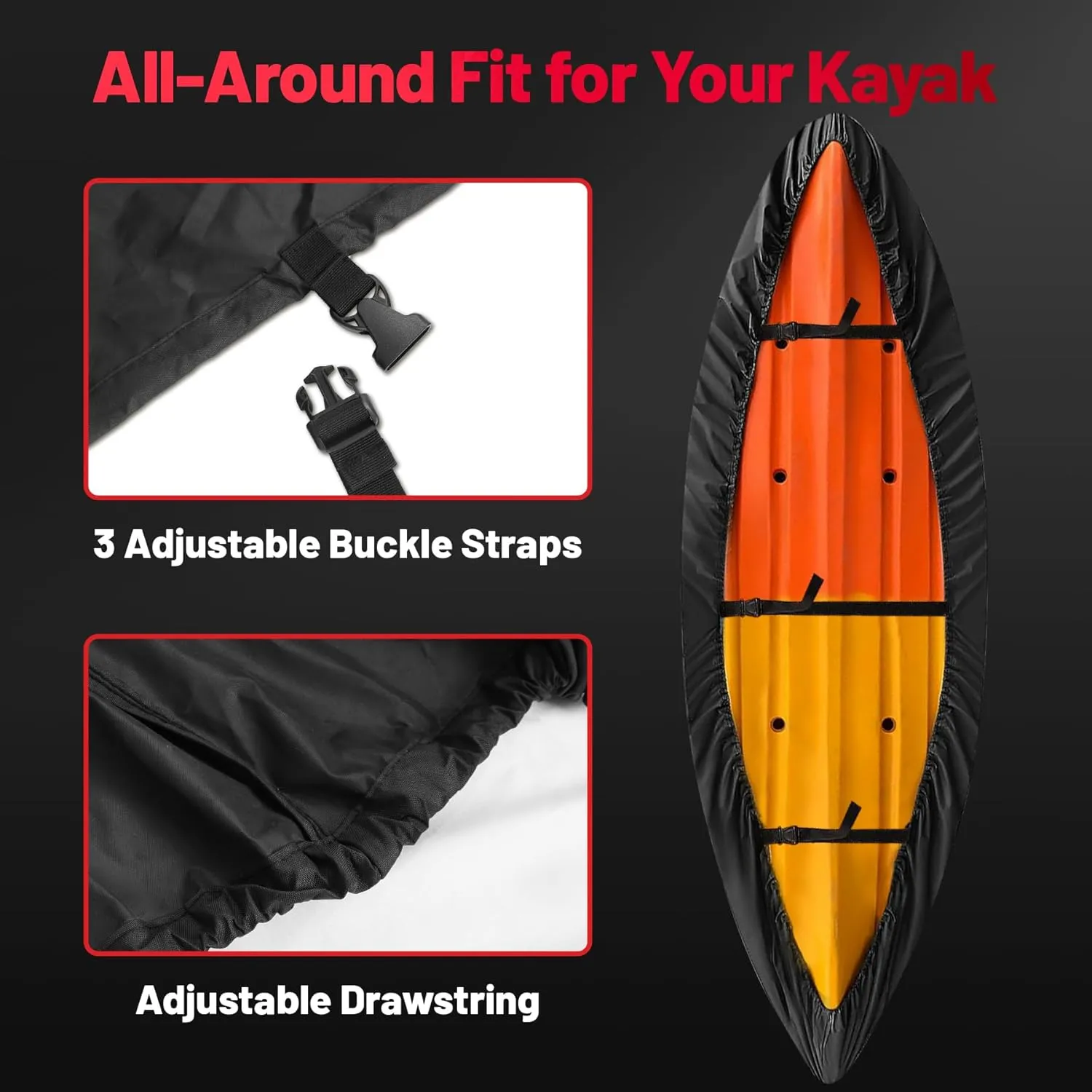 Kayak Cover 12 FT - 600D Canoe Cover for Outdoor Storage, Heavy Duty & Waterproof, Fade-Resistant Kayak Accessory for Canoe, Paddle Board, SUP, Boat, and Kayaks