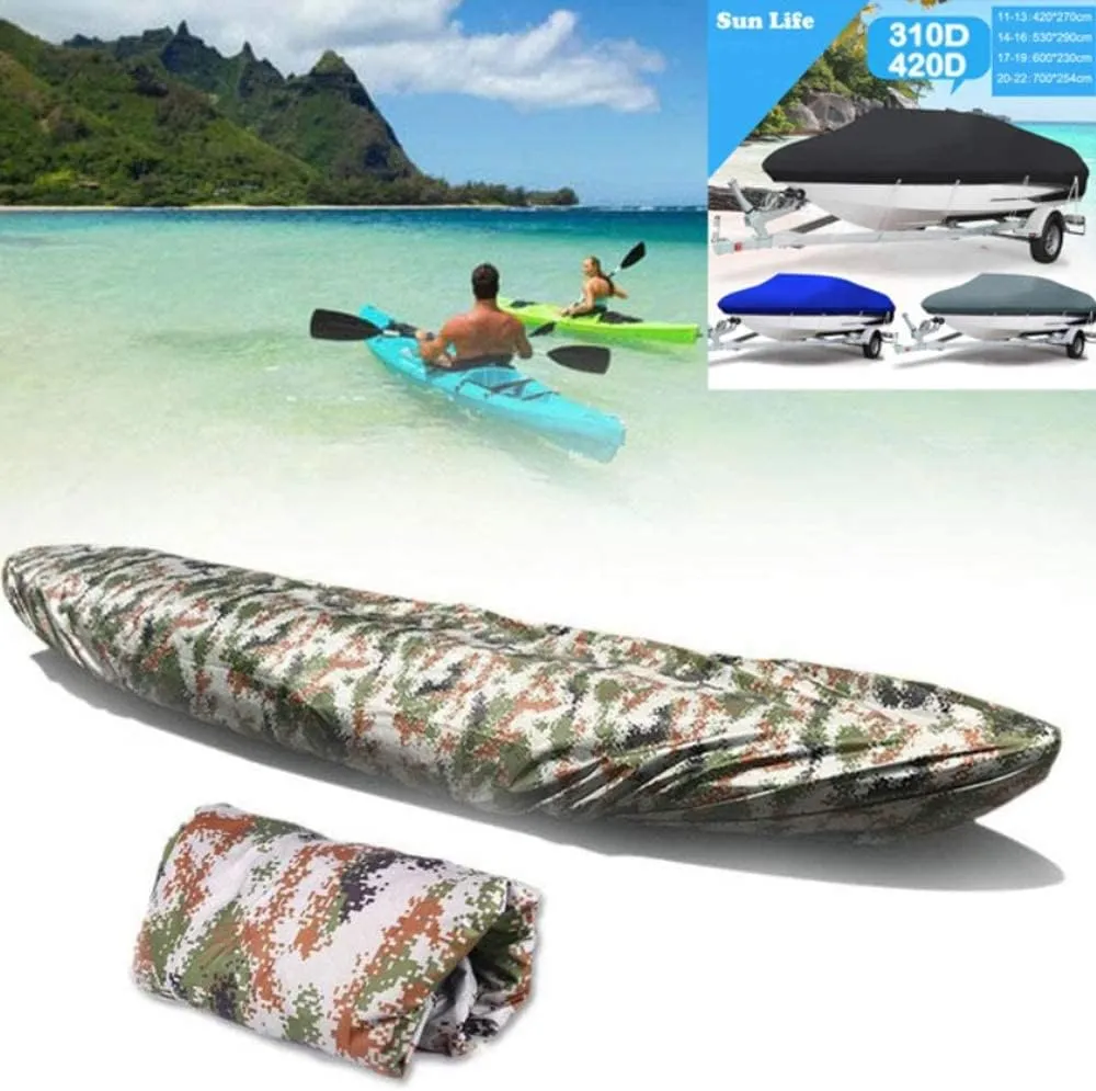 Kayak Cover, Canoe Cover, Waterproof Kayak Canoe Cover Dust Cover Waterproof & UV Resistant, Outdoor Storage for Fishing Boat Paddle Board (Camouflage, 10.2-11.5ft)