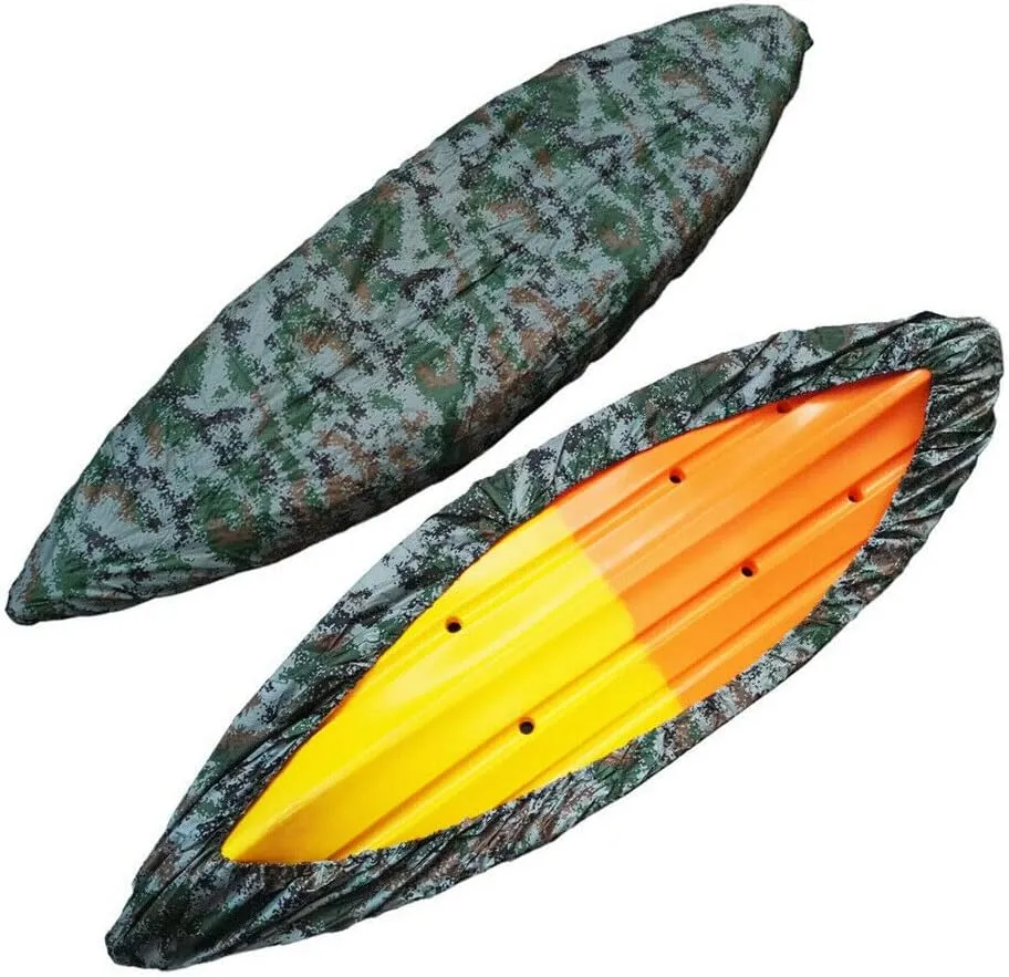 Kayak Cover, Canoe Cover, Waterproof Kayak Canoe Cover Dust Cover Waterproof & UV Resistant, Outdoor Storage for Fishing Boat Paddle Board (Camouflage, 10.2-11.5ft)