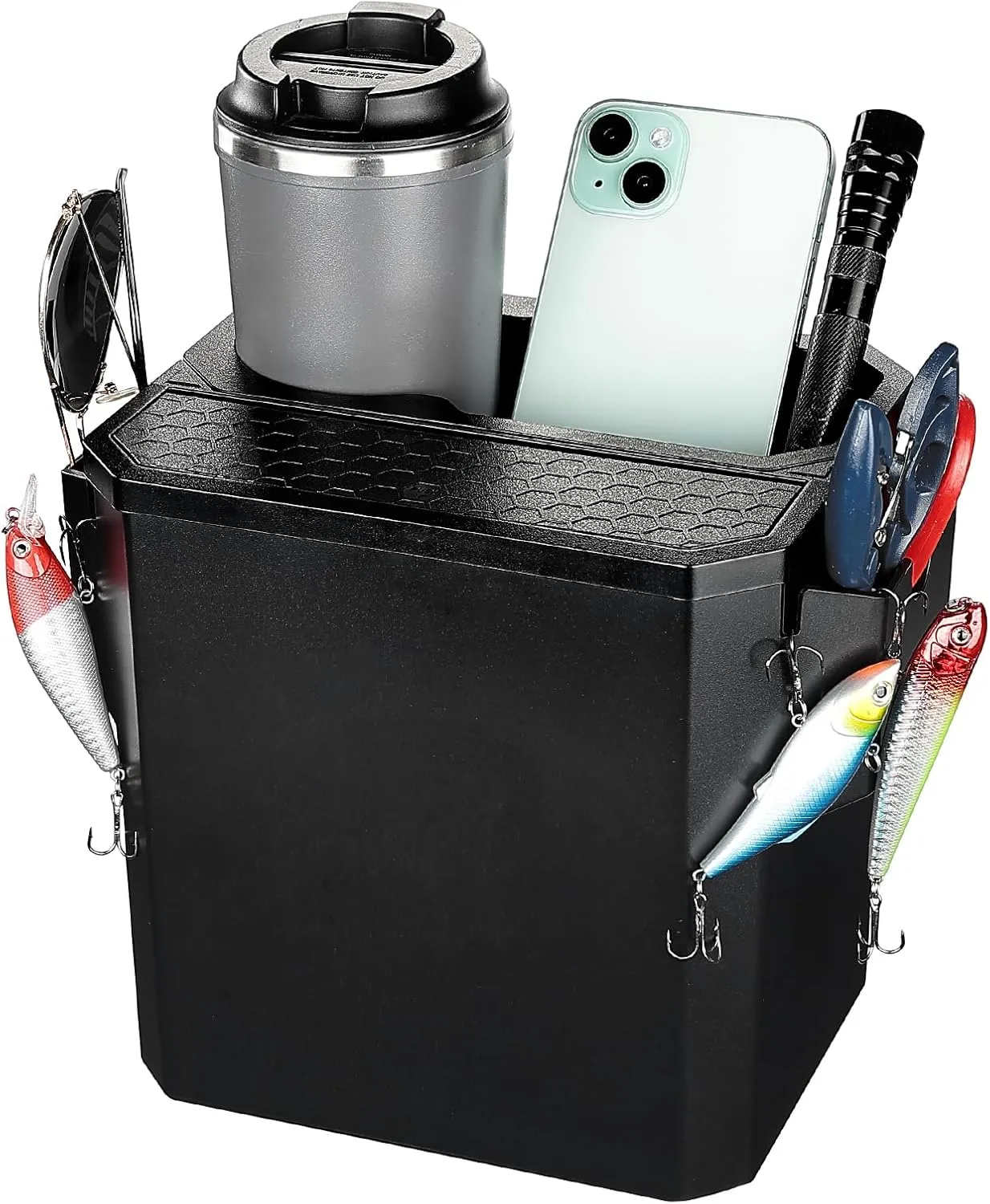 KEMIMOTO Boat Caddy Organizer with Cup Holder, Openable Box Cover and Bottom Storage Box for Bass Boats Kayaks