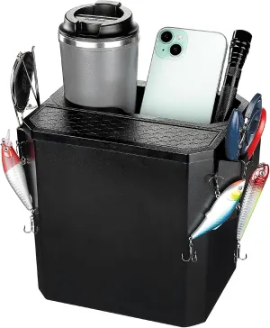 KEMIMOTO Boat Caddy Organizer with Cup Holder, Openable Box Cover and Bottom Storage Box for Bass Boats Kayaks