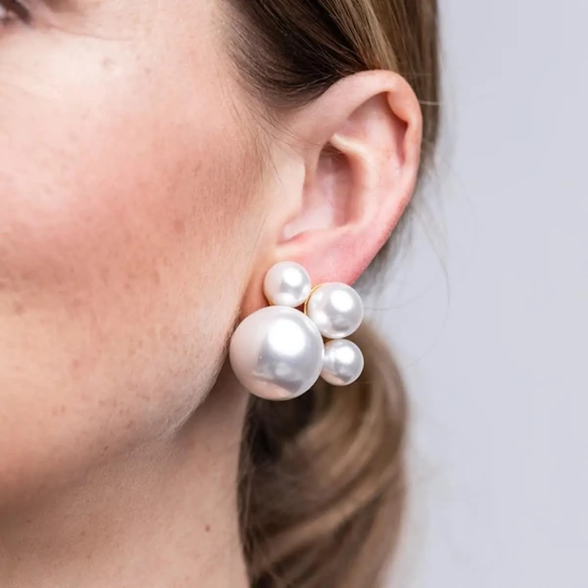 Kenneth Jay Lane Polished Gold Pearl Cluster Clip-On Earrings