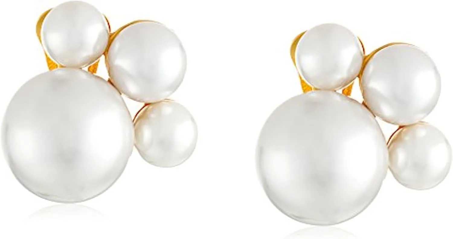 Kenneth Jay Lane Polished Gold Pearl Cluster Clip-On Earrings